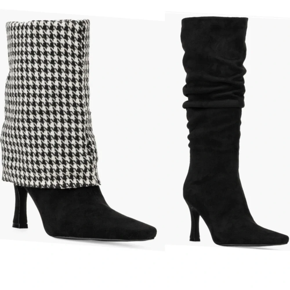 NEW NEW YORK & COMPANY Kalissa Tall Convertible Stiletto Boot Houndstooth 7